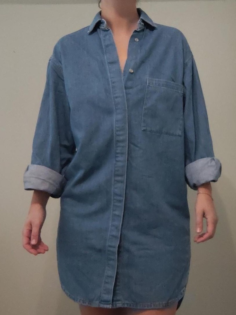 Light Wash Denim Button-Front Shirt small H&M